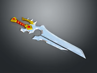 Fantasy Sword With Golden Hilt Red Decorations And Silver Sharp Blade 3d model