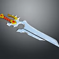 Fantasy Sword With Golden Hilt Red Decorations And Silver Sharp Blade