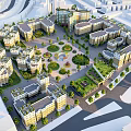 Modern Residential Complex With Multiple Buildings Central Circular Garden And Greenery 3d model