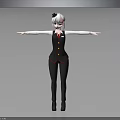 Anime Style Female Character 3D Model With White Hair Black Vest And Red Accents