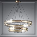 Four Modern Circular Crystal Chandeliers with Stylish Design Hanging on Gray Wall