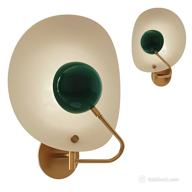 Unique Shaped Modern Wall Light With Green Sphere And Golden Bracket 3d model
