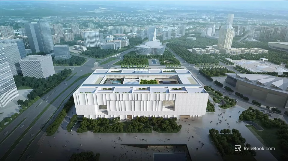 Modern Museum Building With Geometric Facade Urban Landscape And Surrounding Trees 3d model 