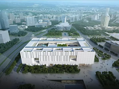 Modern Museum Building With Geometric Facade Urban Landscape And Surrounding Trees 3d model