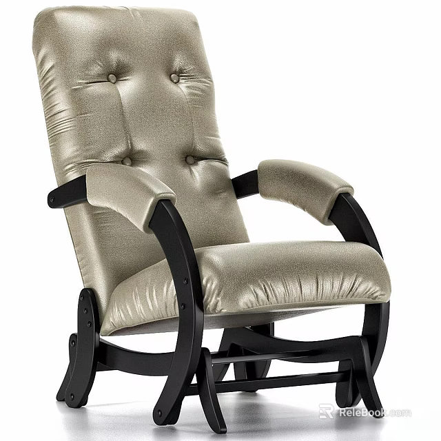 Tufted Leather Leisure Chair With Gold Upholstery Black Wooden Rocking Base And Armrests 3d model 