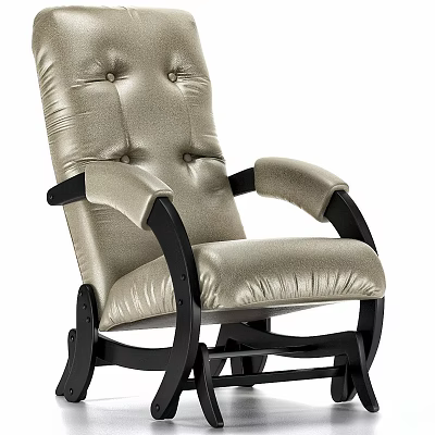 Tufted Leather Leisure Chair With Gold Upholstery Black Wooden Rocking Base And Armrests 3d model