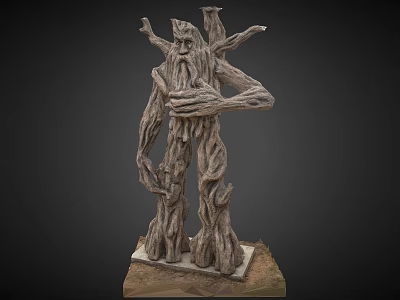 Mythical Tree Creature Character Wooden Sculpture With Branch Arms And Root Legs 3d model
