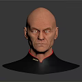 Realistic 3D Male Bust With Bald Head Black Uniform Red Collar And Golden Insignia