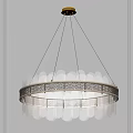 Modern Circular Chandelier With Transparent Glass Shades And Golden Metallic Frame For Interior Decor