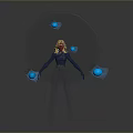 Game Movie Character In Blue Bodysuit With Transparent Sphere And Golden Internal Structure