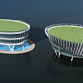 Modern Curved Glass Architectural Structures With Unique Design On Water Surface 3d model