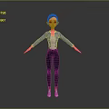 3D Game Movie Character Female With Brown Hair Blue Jacket White Top Arms Outstretched