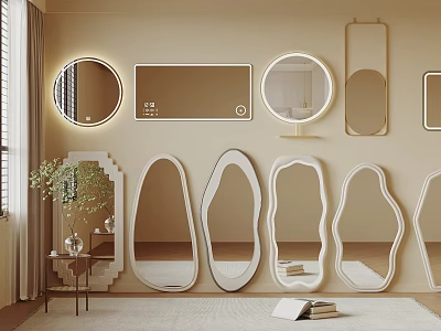 Decorative Various Shaped Wall Mirrors With Illuminated Design For Modern Living Interior 3d model