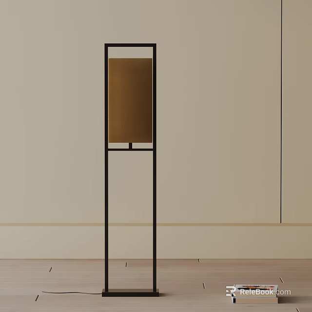 Modern Minimalist Floor Lamp With Brown Fabric Shade And Black Metal Frame 3d model 