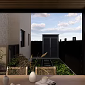Modern Garden Landscape With Stone Pathway Outdoor Lighting And Covered Seating Area