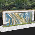 Textured Landscape Feature Wall With Blue Gold Brown Wave Design Green Grass And Trees