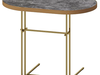 Oval Modern Table With Gray Marble Top And Gold Metal Legs 3d model