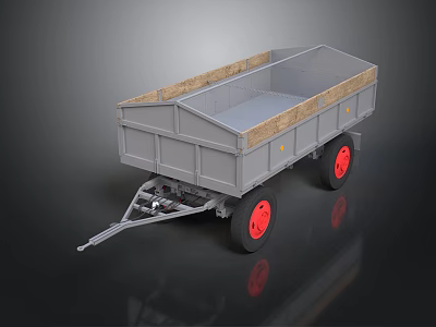 Gray Open Cargo Trailer Featuring Wooden Edges Red Wheels And Trailer Hitch 3d model