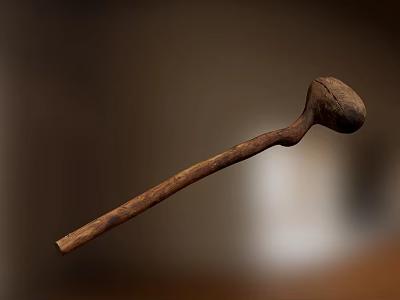 Vintage Handcrafted Wooden Tool With Long Handle And Round Head 3d model