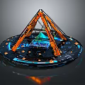 Cartoon Futuristic Scene Featuring Circular Platform with Orange Triangular Frame and Blue Lights 3d model