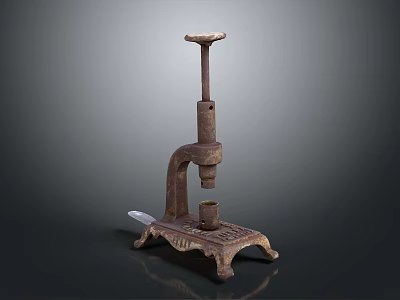 Vintage Rustic Manual Cast Iron Press with Vertical Handle Stand Base and Aged Rust Texture 3d model