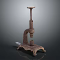 Vintage Rustic Manual Cast Iron Press with Vertical Handle Stand Base and Aged Rust Texture