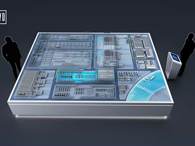 Architectural Design Model Display Platform With Detailed Layout And Human Silhouettes 3d model