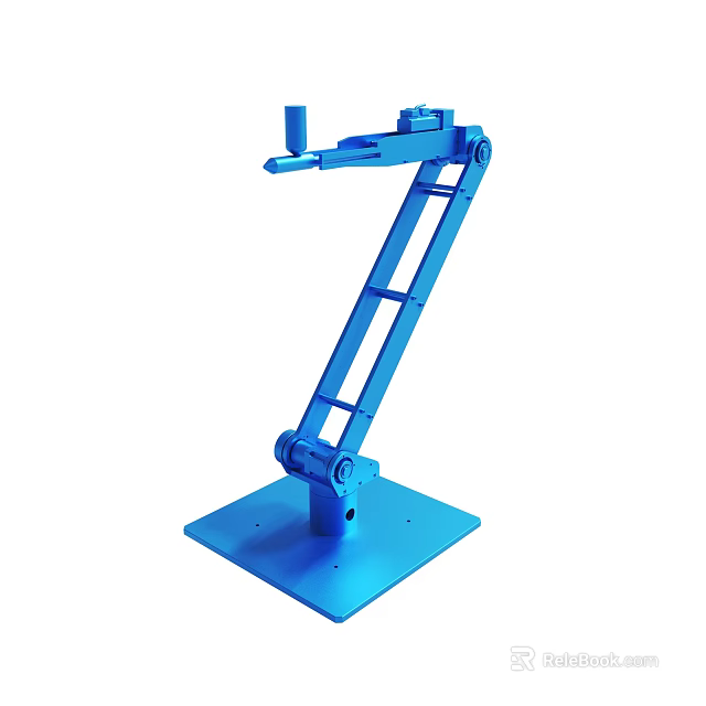 Blue Industrial Mechanical Arm Model With Stable Base And Movable Joints 3d model 
