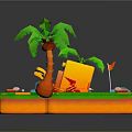 3D Mini Golf Scene With Green Grass Palm Tree Flag Golf Elements And Orange Structure 3d model