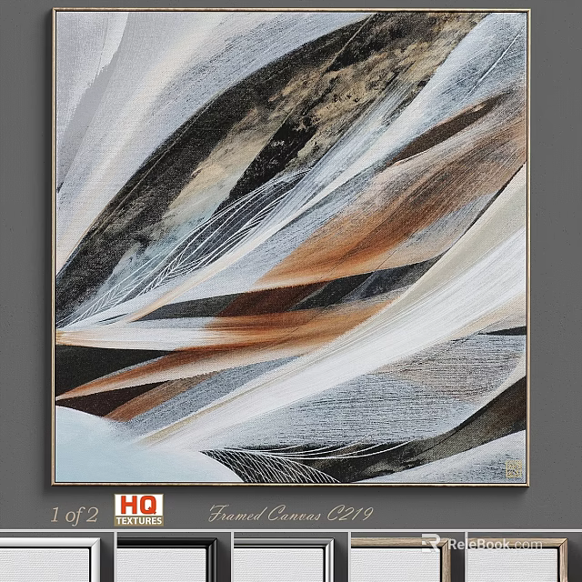 Modern Abstract Art Frame With Gray Brown White Brushstroke And Geometric Design 3d model 