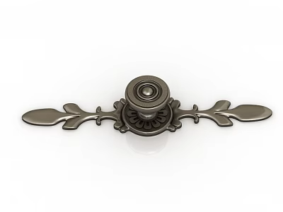 Elegant Decorative Metal Cabinet Handle With Ornate Leaf Design And Round Center 3d model