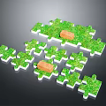 Green Puzzle Pieces With Grass And Orange Bricks On Dark Background