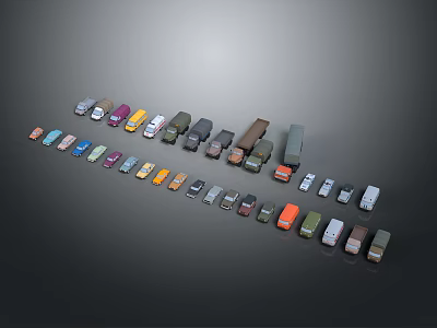 Various Colorful Miniature Car Models With Different Types Arranged In Circular 3d model