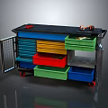Mobile Functional Workbench With Black Countertop Colorful Drawers And Storage Compartments On Wheels