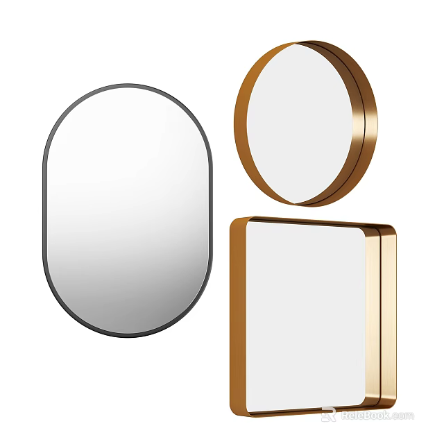Stylish Oval Round Rectangular Mirrors with Black Gold Frames for Home Decor 3d model 