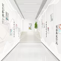 Modern Bright Stylish Office Corridor Interior Design With Wall Paintings Stone Stairs And Potted Greenery