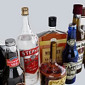 Dark Brown Multi Tiered Home Bar Shelf With Liquor Bottles Wine Glasses And Metal Brackets