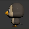 Cute Gray Beige Cartoon Penguin 3D Model With Big Eyes Yellow Beak And Shiny Surface