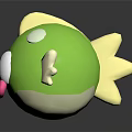 Cute Green Cartoon Game Character With Big Eyes Pink Mouth And White Wings