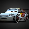 Cartoon Racing Car With Big Eyes Silver Body Red And Yellow Stripes Number 8