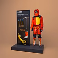 Fire Rescue Equipment Display With Fire Suit Tools Rope And Boots On Exhibition Stand 3d model