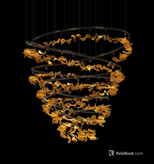 Modern Spiral Chandelier With Gold Leaf Decorations For Elegant Interiors 3d model