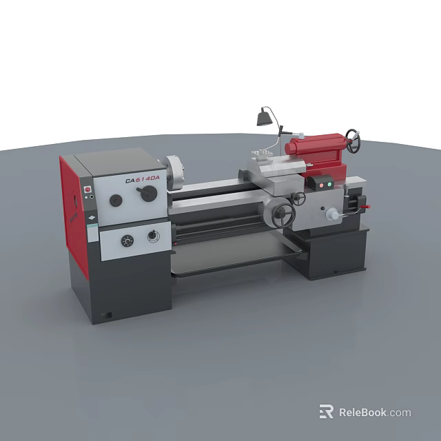 Industrial Lathe Machine With Red Gray Design Control Panel And Rotating Components 3d model 