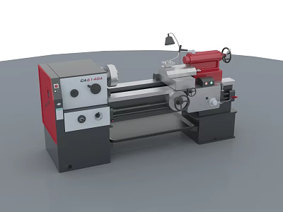 Industrial Lathe Machine With Red Gray Design Control Panel And Rotating Components 3d model