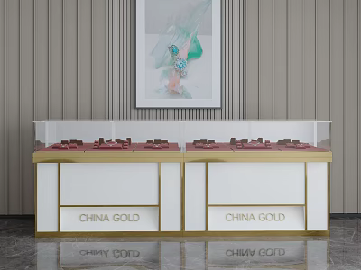 China Gold Display Shelves With White And Gold Design For Jewelry Showcase 3d model