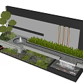 Modern Water Fountain Design With Flowing Water Lush Greenery Decorative Wall And Soft Lighting