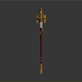 Ornate Fantasy Staff With Golden Decorative Top Red Shaft And Spiked Base 3D Render