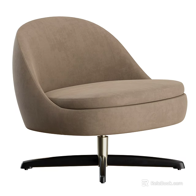 Modern Beige Fabric Single Sofa With Curved Backrest And Metal Round Base 3d model