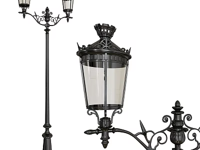 Classic Outdoor Lights With Crown Top Wrought Iron Decoration Black Metal Frame And Glass Shades 3d model