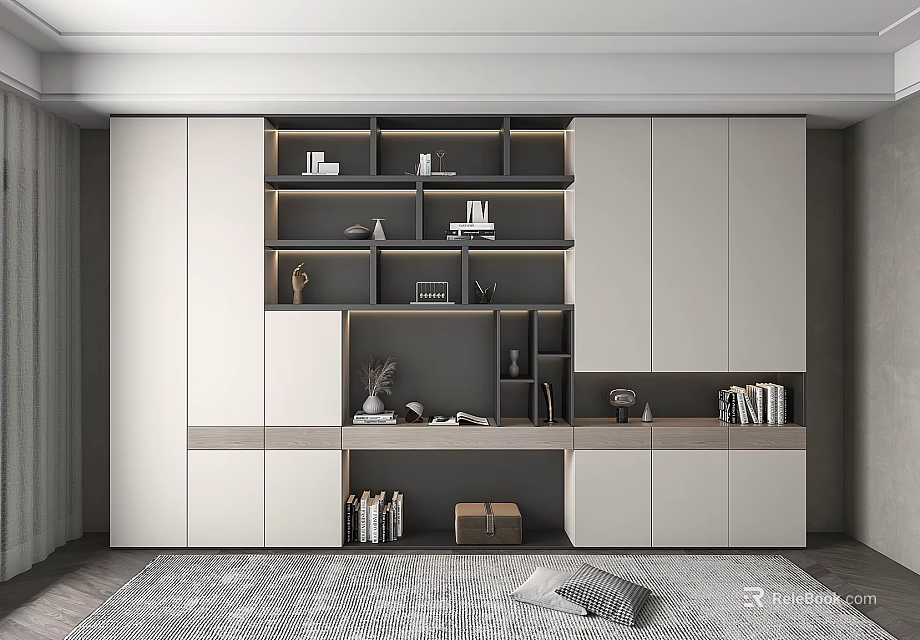 Modern Display Cabinet With Layered Shelves Books Decorative Items And Ambient Lighting 3d model 